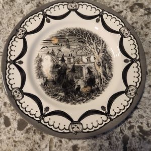 SET OF 4-Royal Stafford spookyville 1666 "coven" dinner plates.